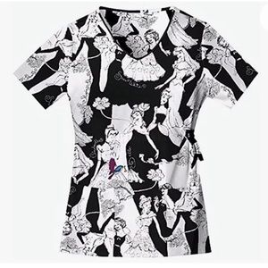 Disney Princesses Black and White Scrub Top
